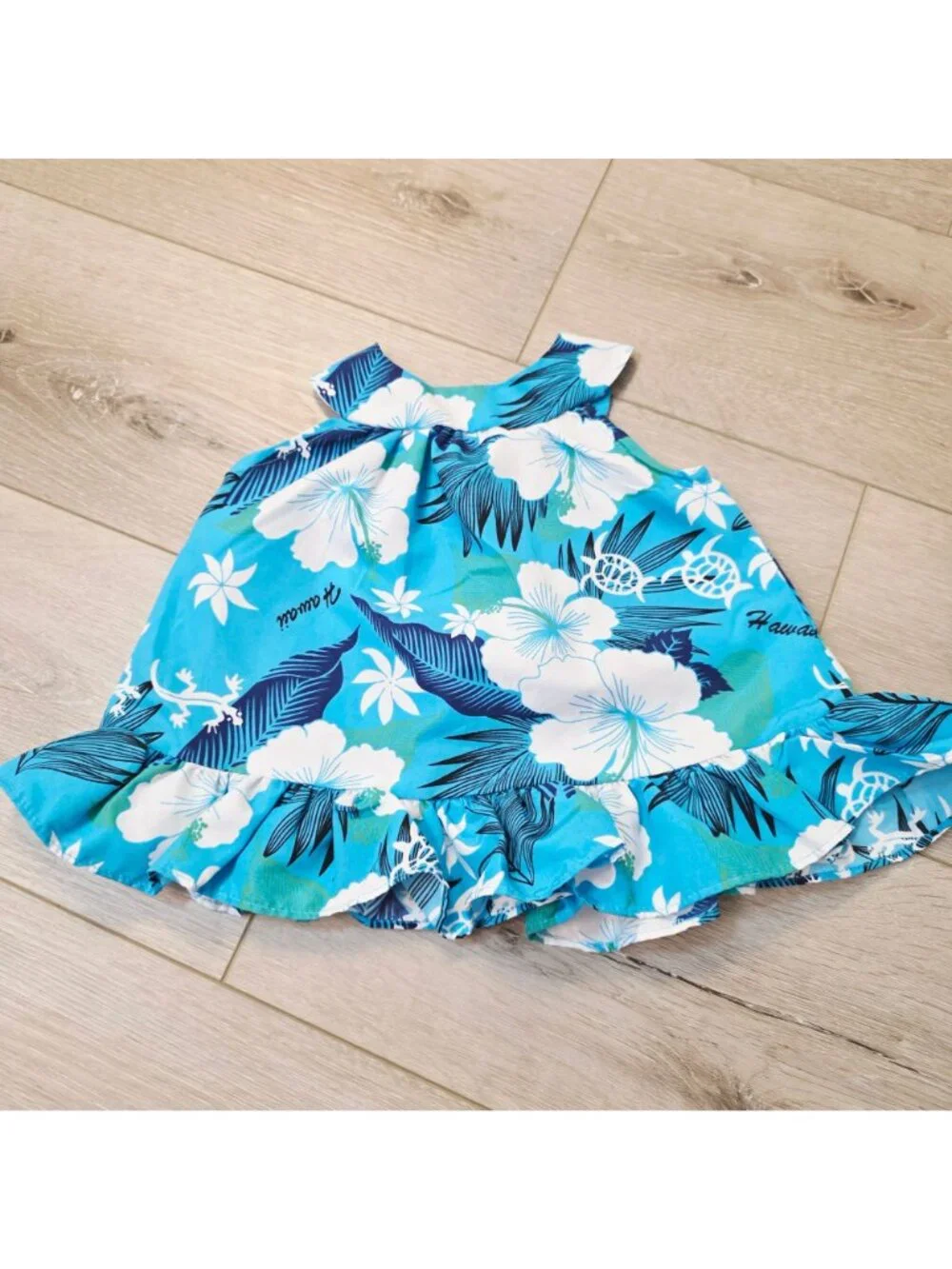 Infant Blue Tropical Floral Baby Girl's 2pc 3M Hawaiian Bubble Shorts Sun Tank